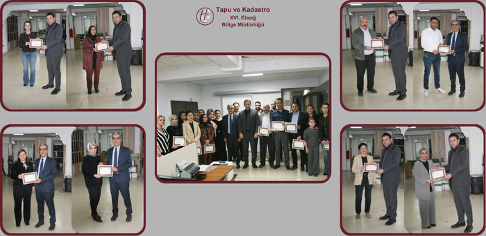 ELAZIĞ TAPU MÜDÜRLÜĞÜ PERSONELLERİNE BAŞARI BELGESİ