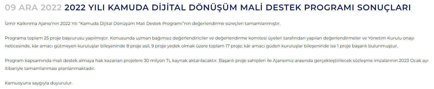 Mali Destek Programı Sonuçları